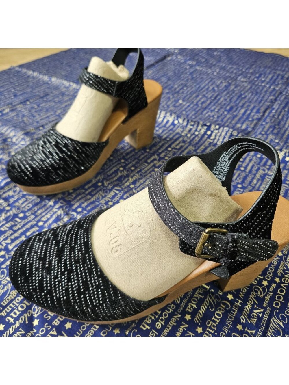 Universal Thread Clogged Heel Jet Black Sparkle Womens Size 9.5 'Marcia' Boho